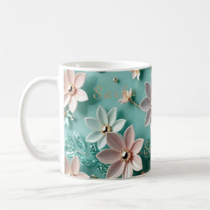 Elegant Floral Wooden Tray & Matching Mug Set