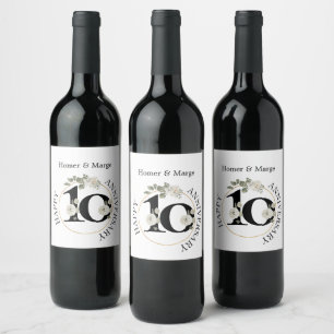 Elegant Floral Wreath 10 year ANNIVERSARY  Wine Label