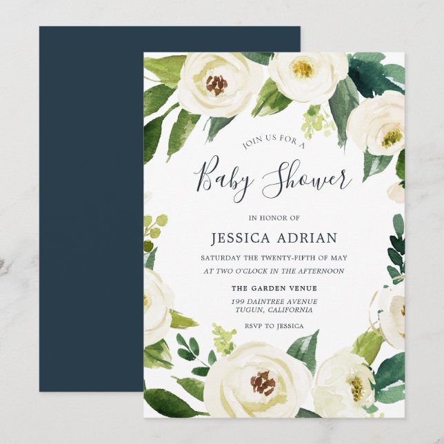 Elegant Floral Wreath Baby Shower Invite (Front/Back)
