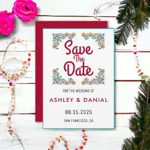 Elegant floral wreath boho Wedding Save the Date Invitation
