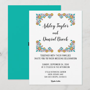 Elegant floral wreath botanical greenery Wedding Invitation