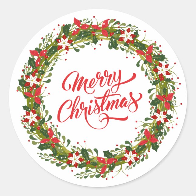 Elegant Floral Wreath Christmas | Sticker Seal (Front)