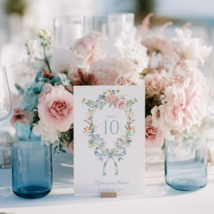 Elegant Floral Wreath Crest Monogram Table Number