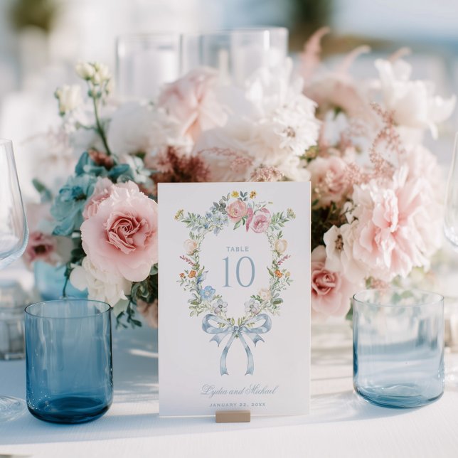 Elegant Floral Wreath Crest Monogram Table Number (Creator Uploaded)