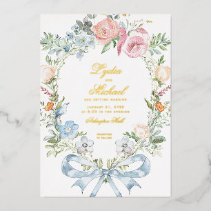 Elegant Floral Wreath Crest   Monogram Wedding