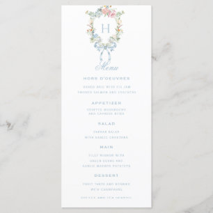 Elegant Floral Wreath Crest Monogram Wedding  Menu