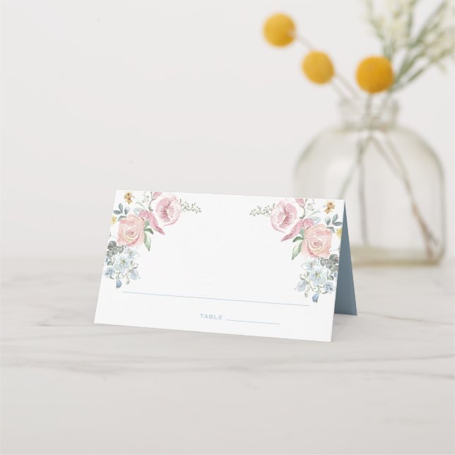 Elegant Floral Wreath Crest | Monogram Wedding Place Card (Front)