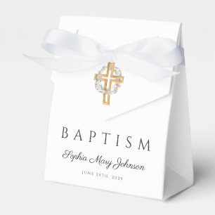 Elegant Floral Wreath Cross Baptism Favor Box