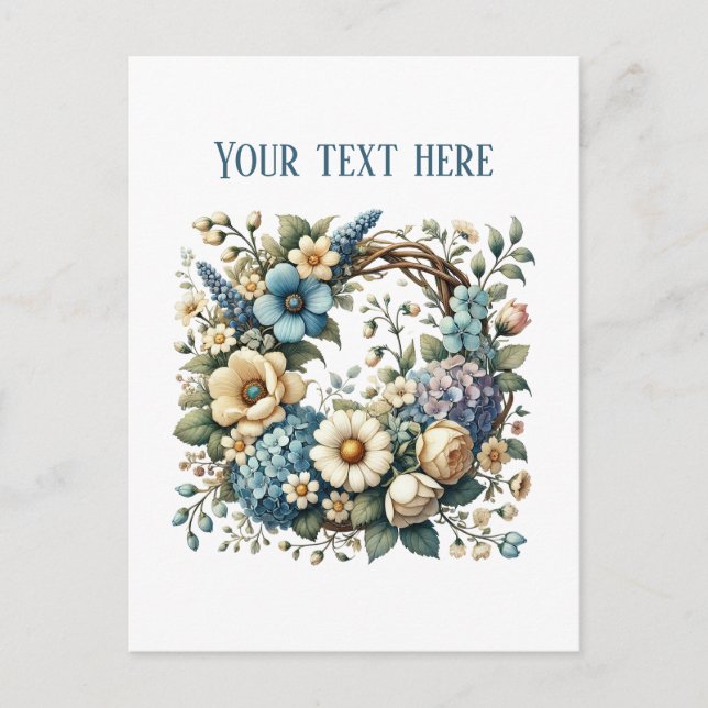 Elegant floral wreath customizable postcard (Front)