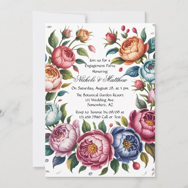 Elegant Floral Wreath Engagement Party Invitation (Front)