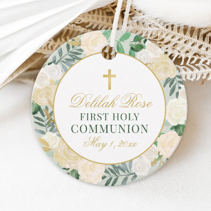 Elegant Floral Wreath First Communion Favour Tags