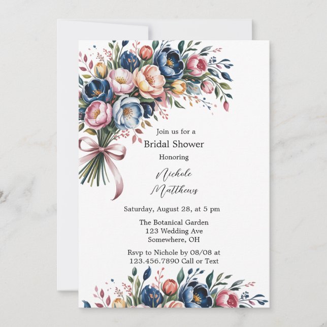 Elegant Floral Wreath For Bridal Shower Invitation (Front)