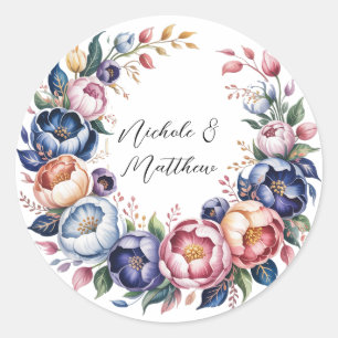 Elegant Floral Wreath For Wedding Classic Round Sticker