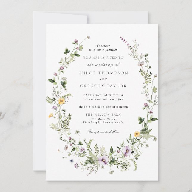 Elegant Floral Wreath Greenery Wedding Invitation (Front)