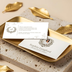 Elegant Floral Wreath Luxury Sophisticated Photo Business Card