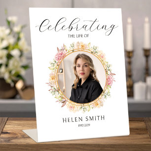 Elegant Floral Wreath Memory Funeral for Sister Pedestal Sign