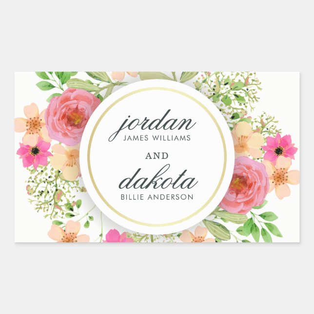 Elegant Floral Wreath | Modern Typography Wedding Sticker (Front)