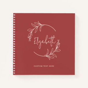 Elegant Floral Wreath Monogram Beige Wine Notebook