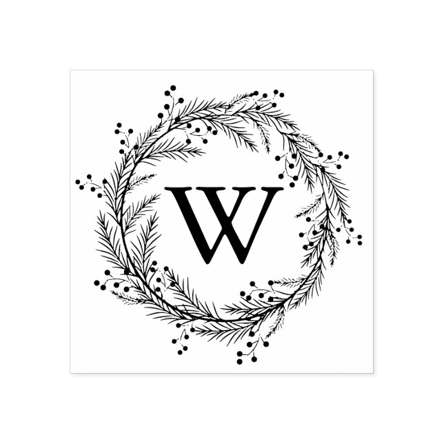 Elegant Floral Wreath Monogram Rubber Stamp (Imprint)