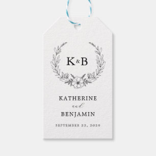 Elegant Floral Wreath Monogram Wedding Gift Tags