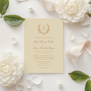 Elegant Floral Wreath Monogram Wedding Invitation