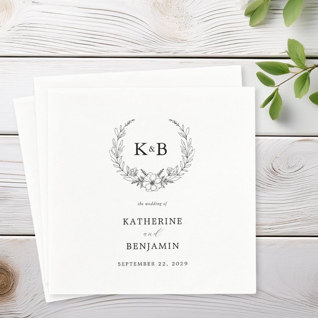 Elegant Floral Wreath Monogram Wedding Napkin (Creator Uploaded)