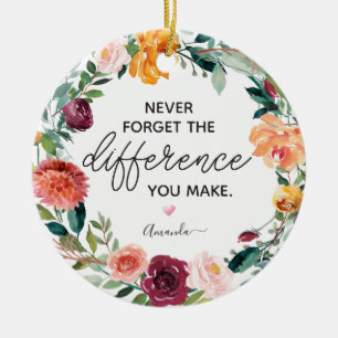 Elegant Floral Wreath Never Forget Personalized Ceramic Ornament