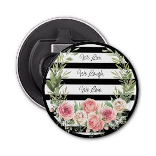 Elegant Floral Wreath on Black (and White)  Bottle Opener