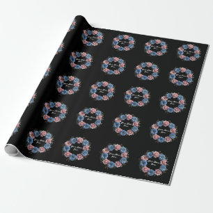 Elegant Floral Wreath Personalize Rose and Dahlia Wrapping Paper