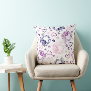 Elegant Floral Wreath & Polka Dot Hearts Pattern Throw Pillow