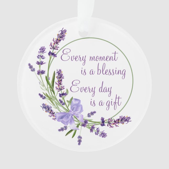 Elegant Floral Wreath Purple Flowers & Blessing Ornament (Front)