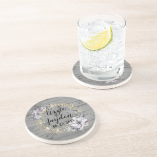 Elegant Floral Wreath Rustic Wedding Coaster