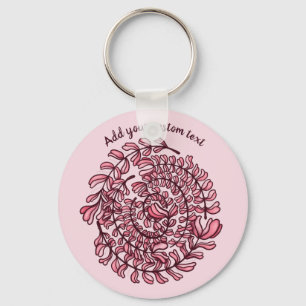 Elegant Floral Wreath Spiral Pink Custom Text Keychain