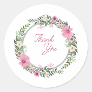 Elegant Floral Wreath “Thank You” Sticker