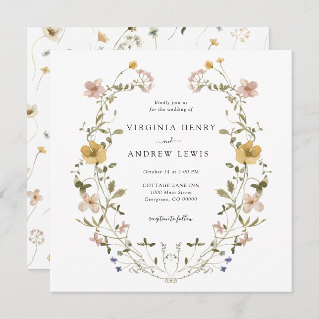 Elegant Floral Wreath Wedding Invitation (Front/Back)