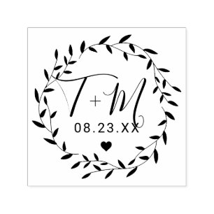 Elegant Floral Wreath Wedding Self-inking Stamp