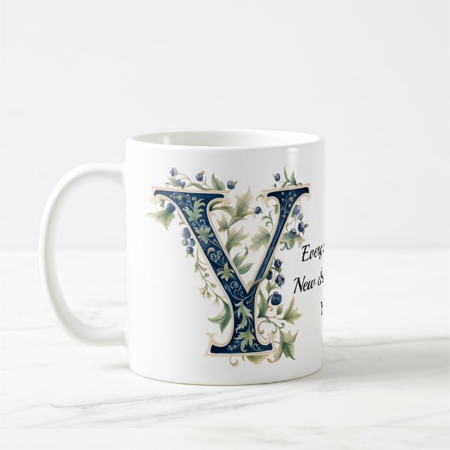 Elegant Floral Y Monogram Coffee Mug (Gauche)