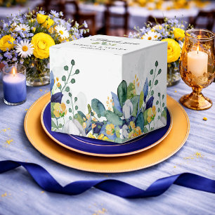 Elegant floral yellow and blue watercolor wedding favor box