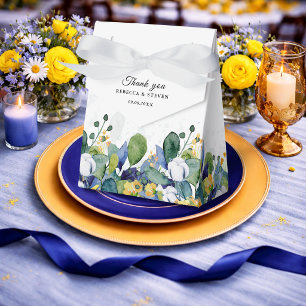 Elegant floral yellow and blue watercolor wedding favor box