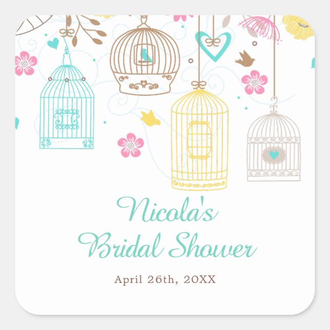 Elegant Floral Yellow and Pink Bridal Shower Square Sticker (Front)