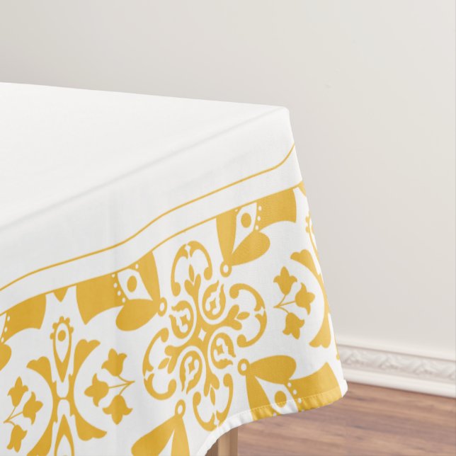Elegant  Floral Yellow and White Modern Pattern Tablecloth (In Situ)