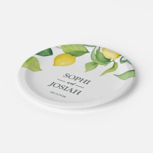 Elegant floral yellow lime lemon wedding paper plate