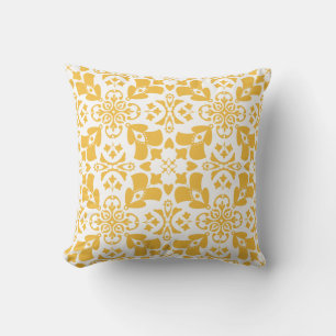 Elegant Floral Yellow Pattern Modern Symmetrical Throw Pillow
