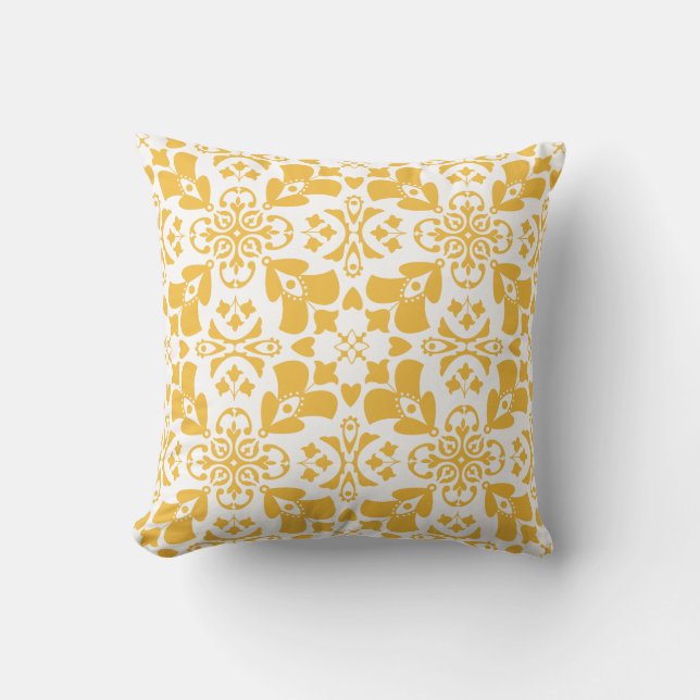 Elegant Floral Yellow Pattern Modern Symmetrical Throw Pillow (Front)
