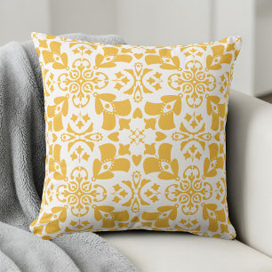 Elegant Floral Yellow Pattern Modern Symmetrical Throw Pillow