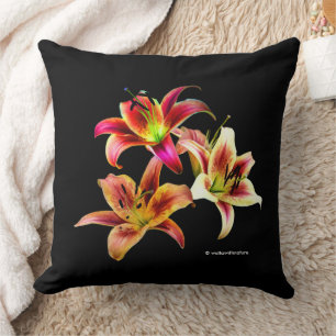 Elegant Floral Yellow Pink Daylilies Flowers Throw Pillow