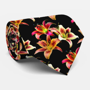 Elegant Floral Yellow Pink Orange Daylilies Tie