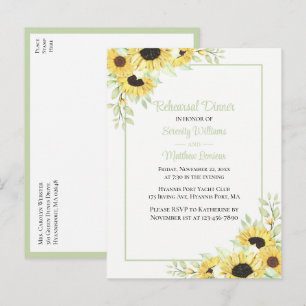 Elegant Floral Yellow Sunflower Rehearsal Dinner  Invitation Postcard