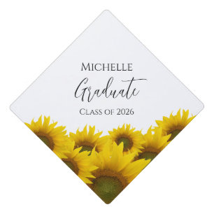 Elegant Floral Yellow Sunflowers Custom Graduation Cap Topper