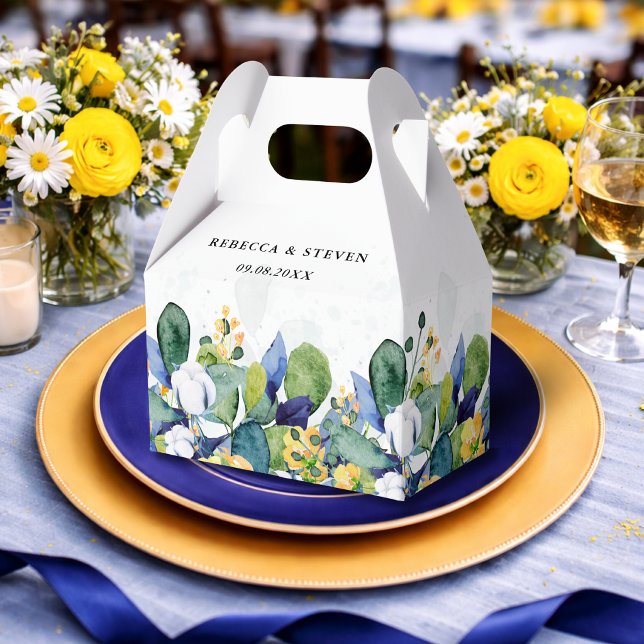 Elegant floral yellow white blue wedding  favor box (Creator Uploaded)